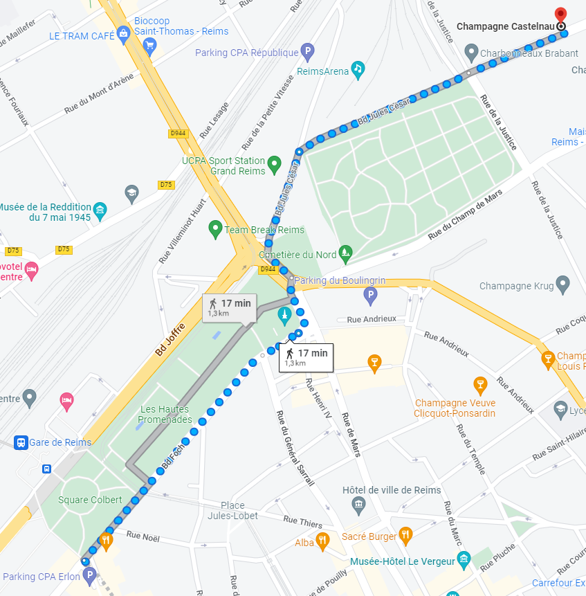 map from city centre to caveau castelnau