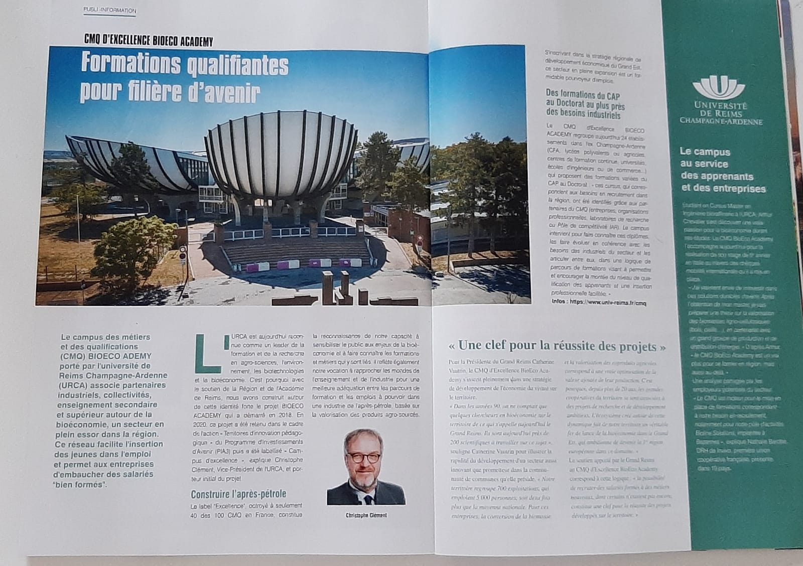 Double page l'Union L'Ardennais consacrée au CMQ d'Excellence Bioeco Academy