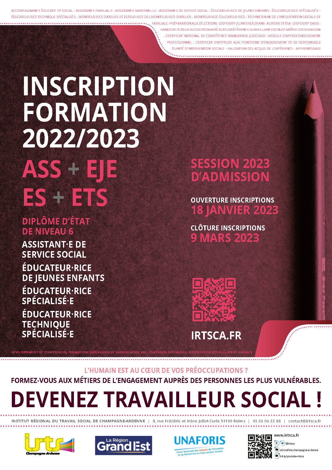 Affiche de l'ouverture des inscription à l'IRTS