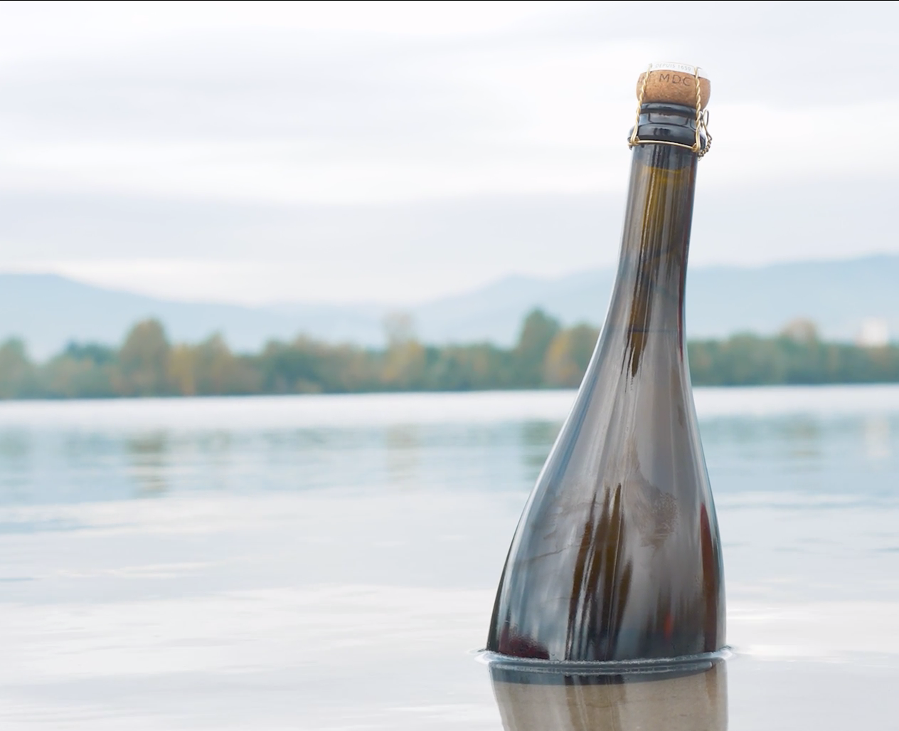Près de 300 bouteilles de crémant d’Alsace du domaine Muré ont été immergées à 25 mètres de profondeur, sous l’eau de la base nautique de Colmar-Houss