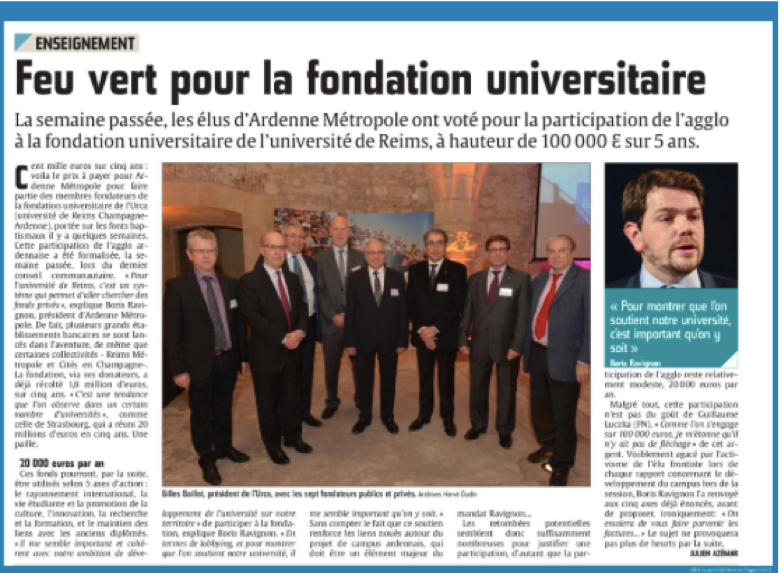 Apparition dans la presse de la Fondation URCA pour son lancement