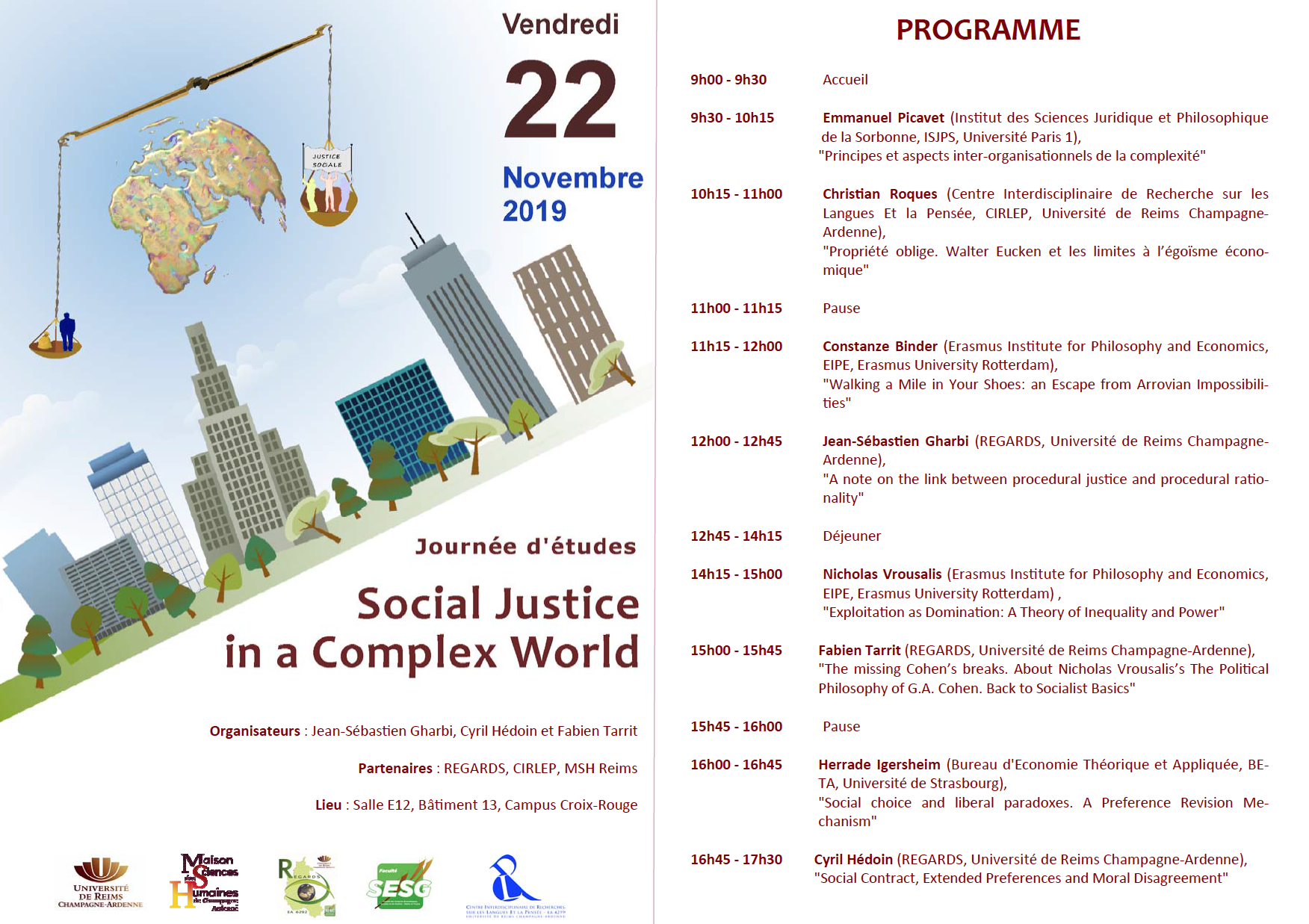 Affiche et programme JE Justice sociale