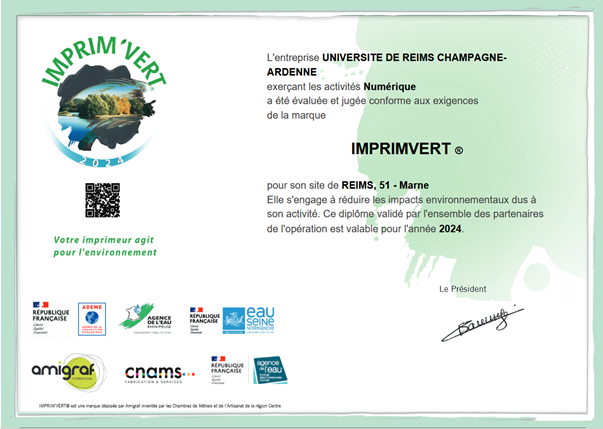 L’Imprimerie Centrale de l’Université de Reims Champagne-Ardenne obtient le label Imprim’Vert