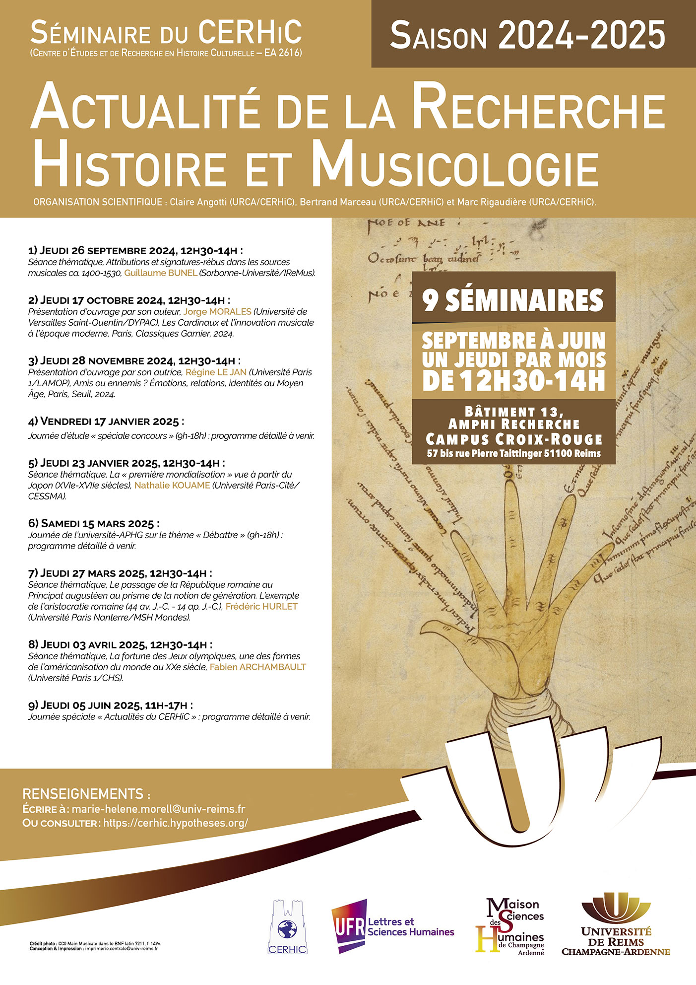Séminaire actualité de la Recherche Histoire et Musicologie : Journée spéciale « Actualités du CERHiC »