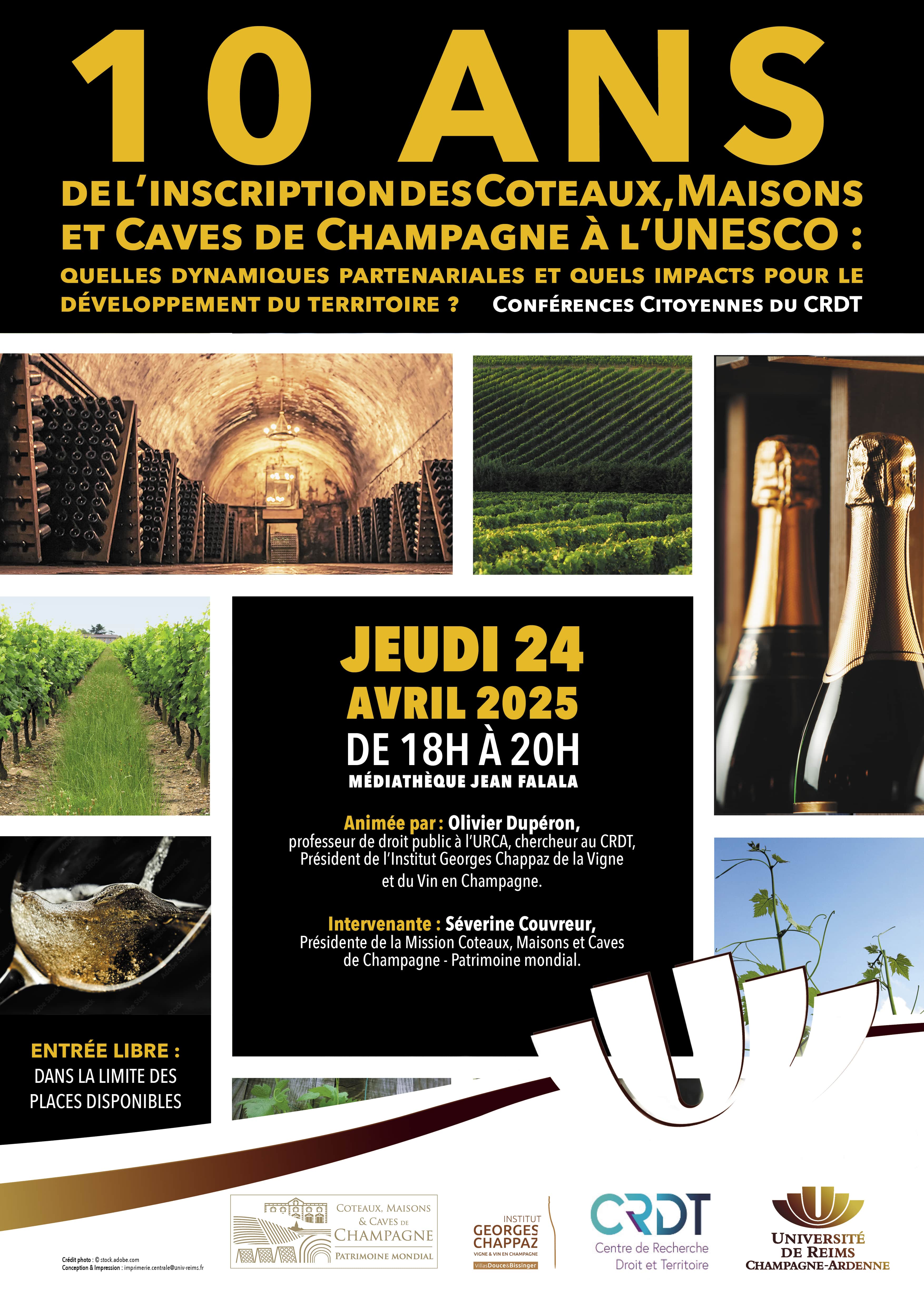 Conférence citoyenne du CRDT "Les 10 ans de l'inscription des Coteaux, Maisons et Caves de Champagne à l'UNESCO : quelles dynamiques partenariales et quels impacts pour le développement du territoire ?"