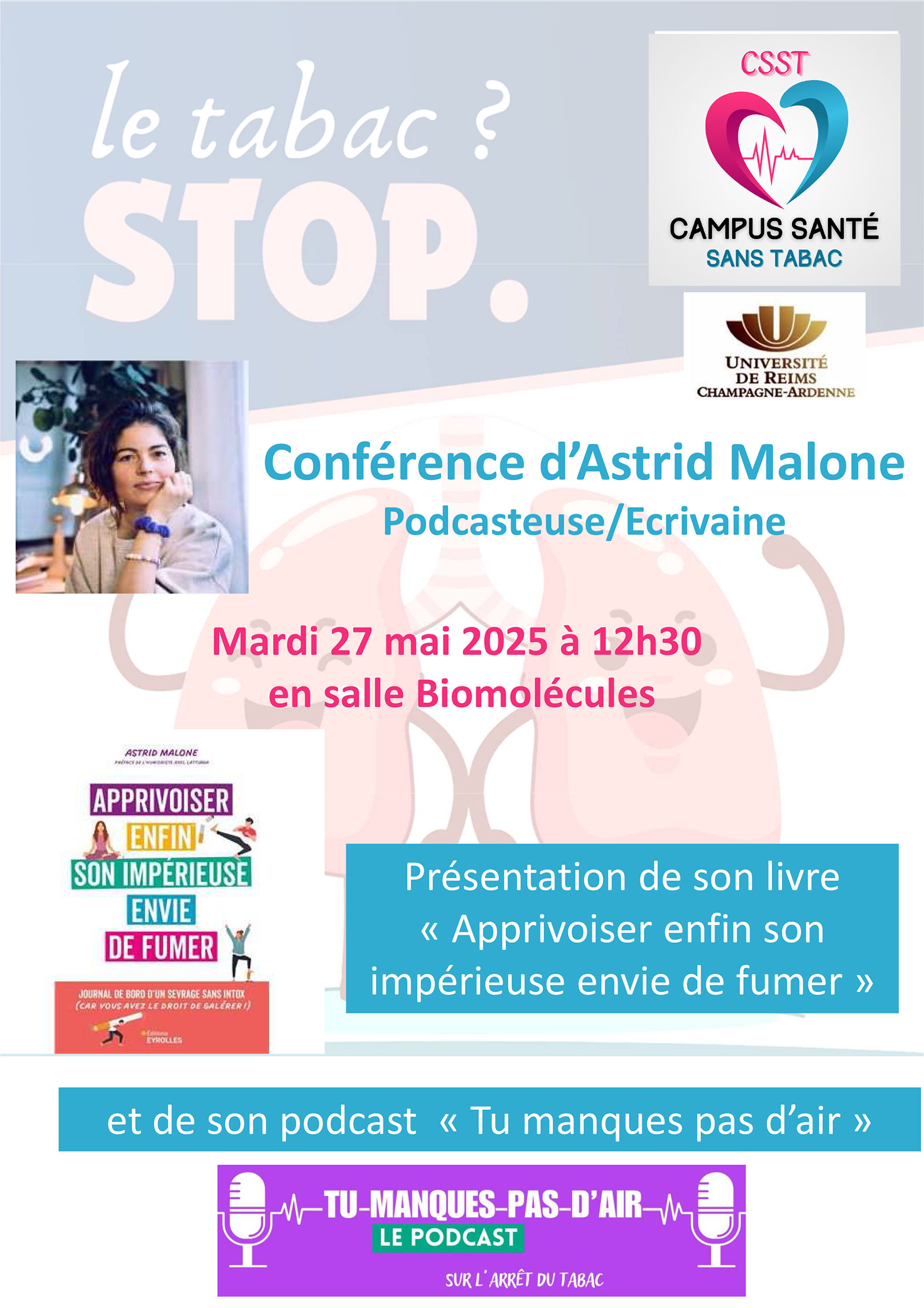Conférence d’Astrid Malone : « Apprivoiser enfin son impérieuse envie de fumer » à l’occasion de la Journée mondiale sans tabac