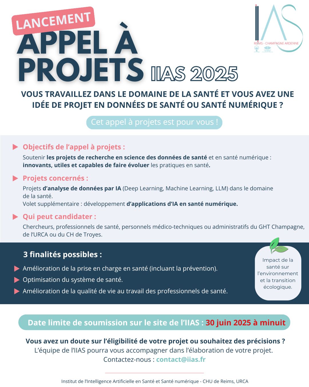Appel à Projets 2025 – Institut de l’Intelligence Artificielle en Santé (IIAS)