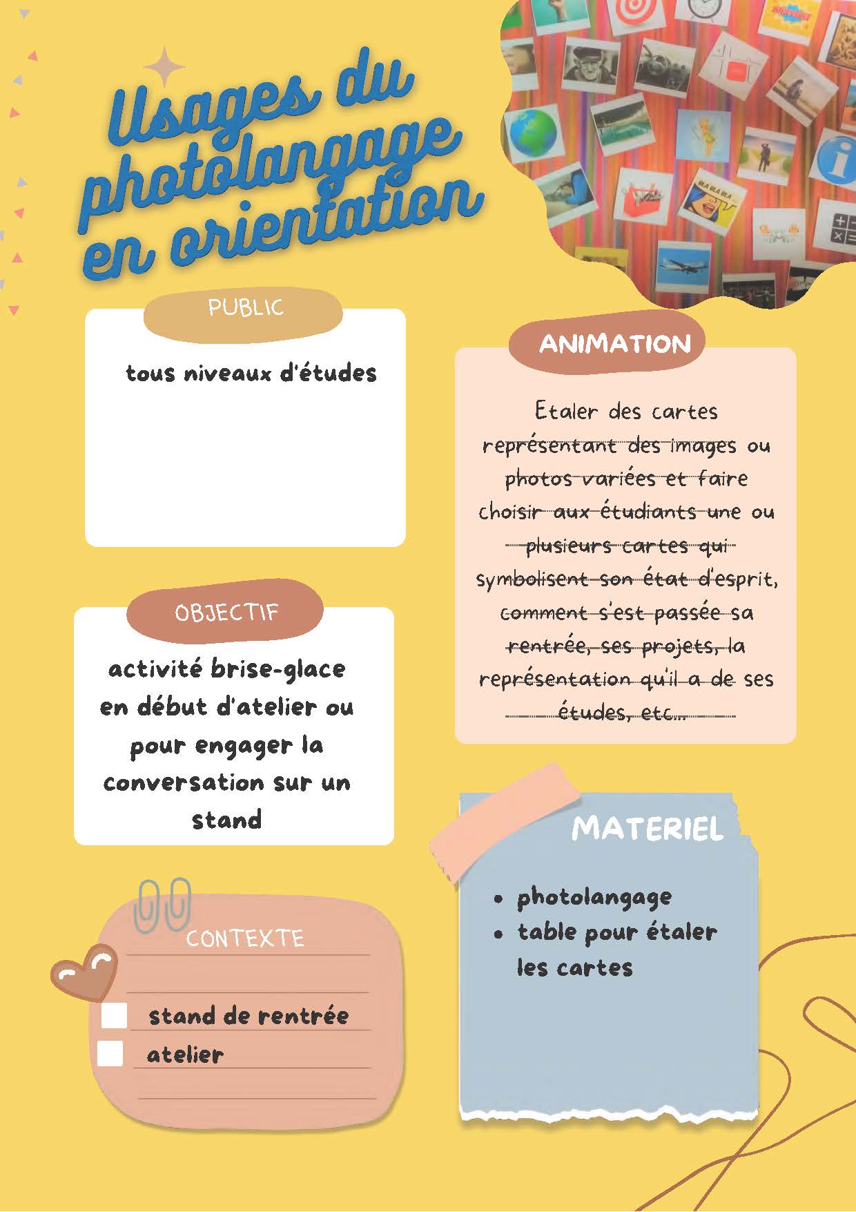 Usages du photolangage en orientation