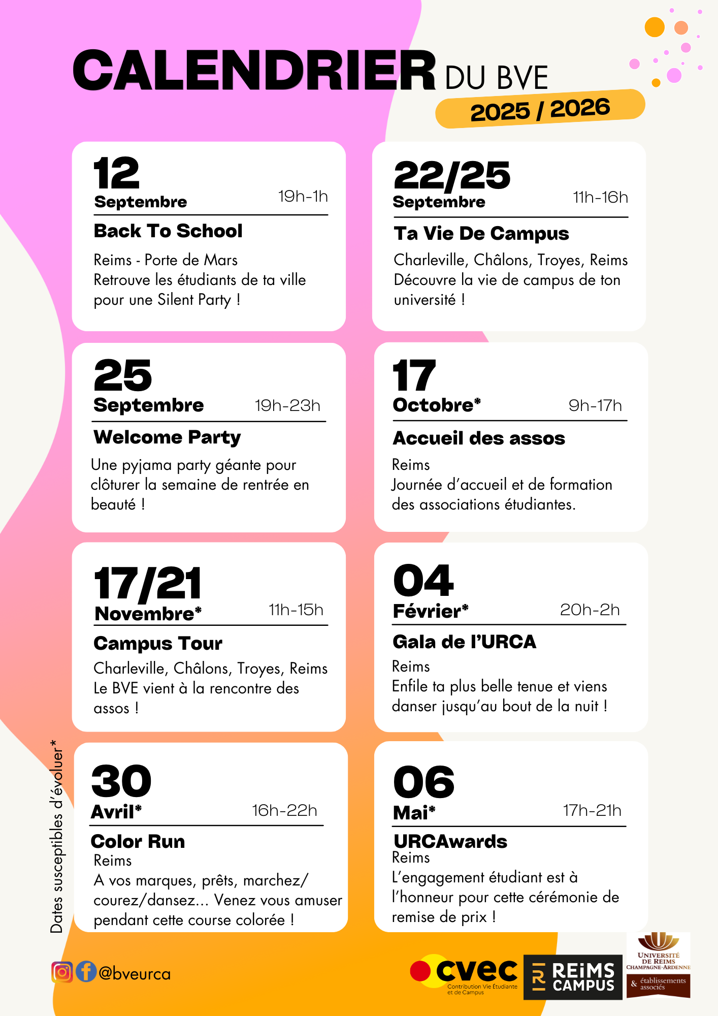 calendrier du BVE 2025/2026 calendrier du BVE 2025/2026
