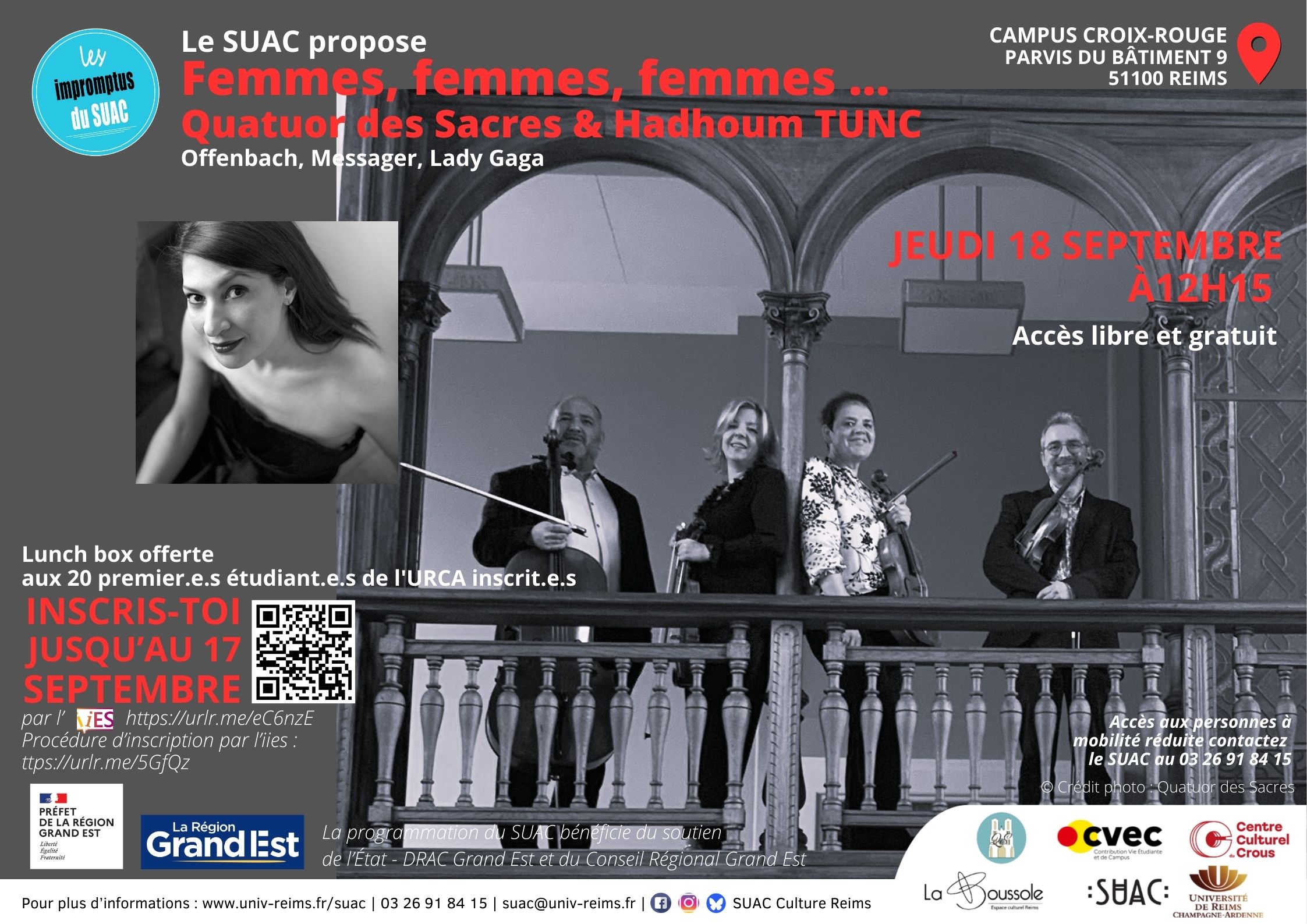 Femmes, femmes, femmes... / Concert du Quatuor des Sacres & Hadhoum TUNC - Les Impromptus du SUAC 