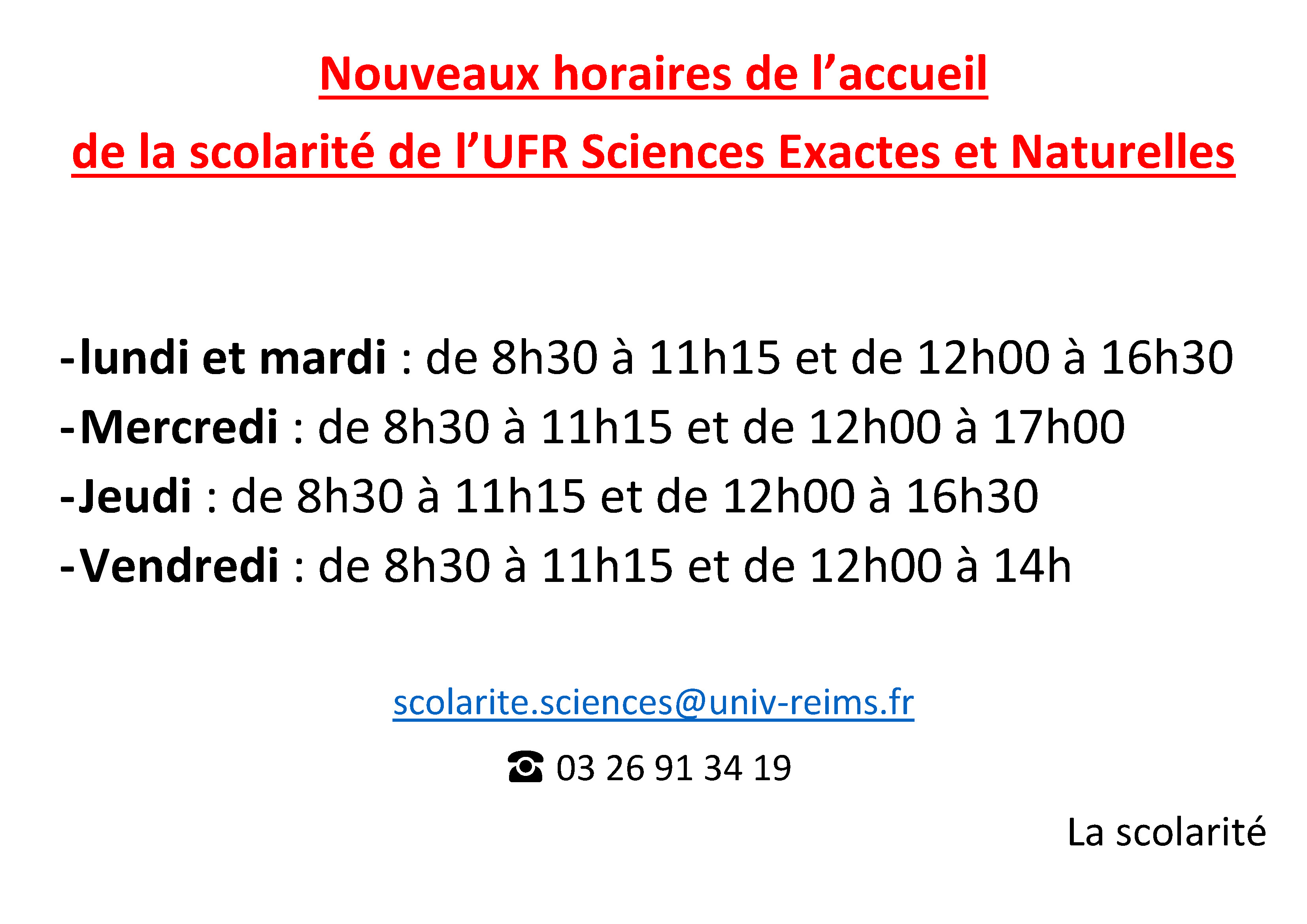 Horaires Scolarité
