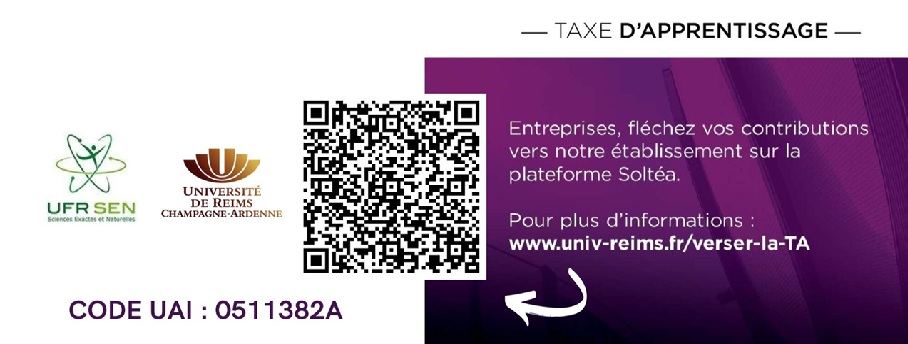 Logo ufr sen et urca, QR code, plus d'infos : www.univ-reims.fr/verser-la-TVA
