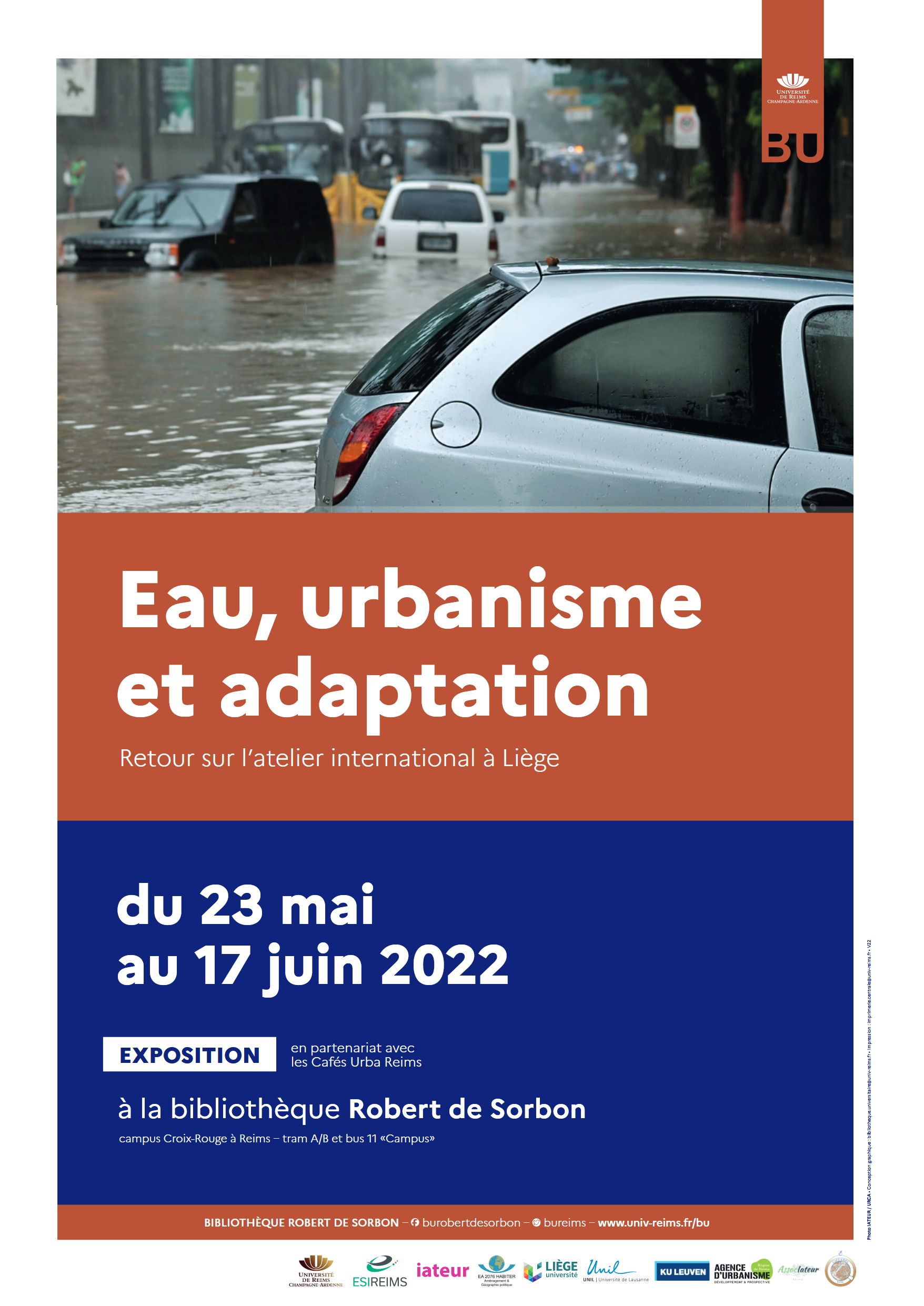affiche Expo Eau, urbanisme et adaptation Bu Robert de Sorbon du 23mai au 17 juin 2022