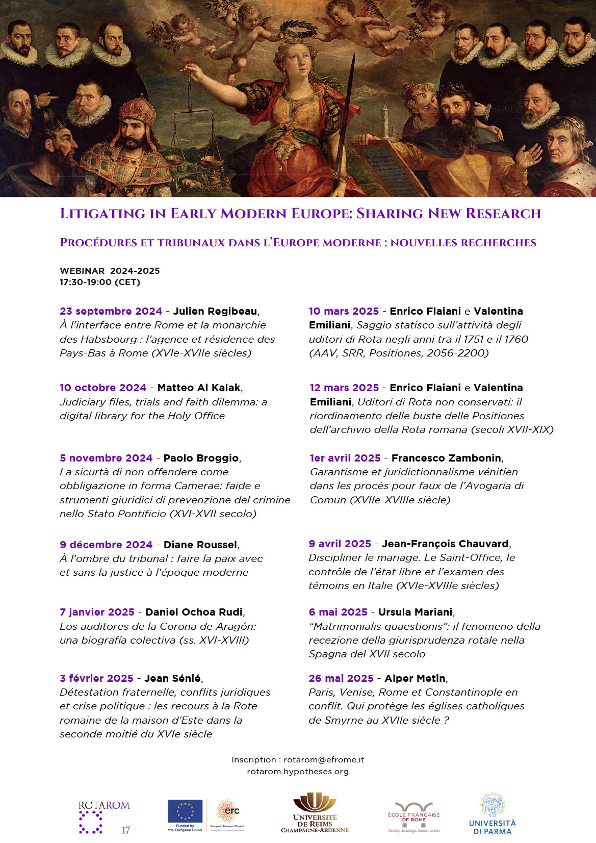 Programme Webinaires Litigating in Early Modern Europe: Sharing New Research (2024/2025)