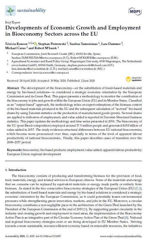 Developments of Economic Growth and Employment in Bioeconomy Sectors across the 