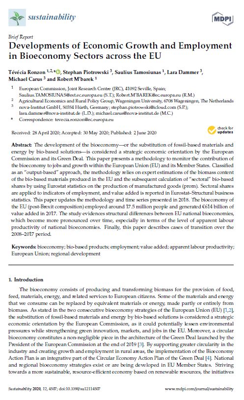 Developments of Economic Growth and Employment in Bioeconomy Sectors across the 