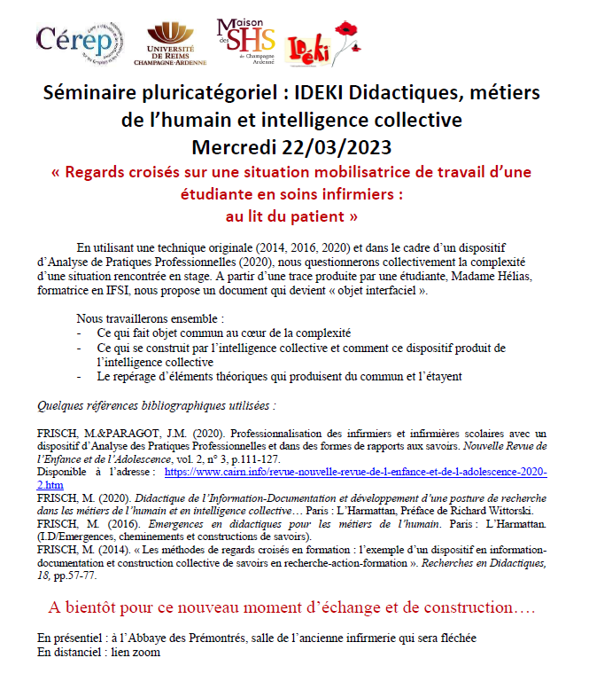 Séminaire pluricatégoriel : IDEKI Didactiques, métiers de l’humain et intelligen Séminaire pluricatégoriel : IDEKI Didactiques, métiers de l’humain et intelligen