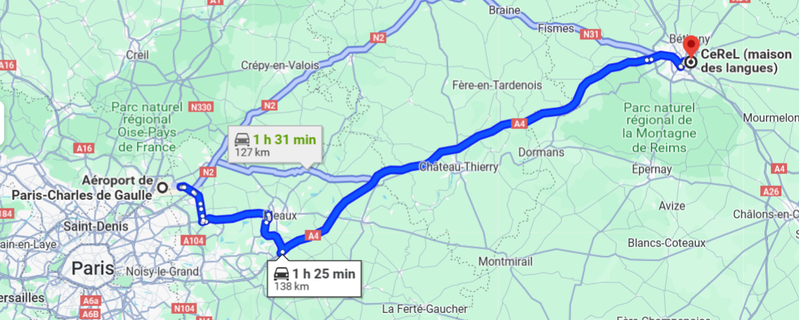 Itinerario de París Charles de Gaulle a Reims