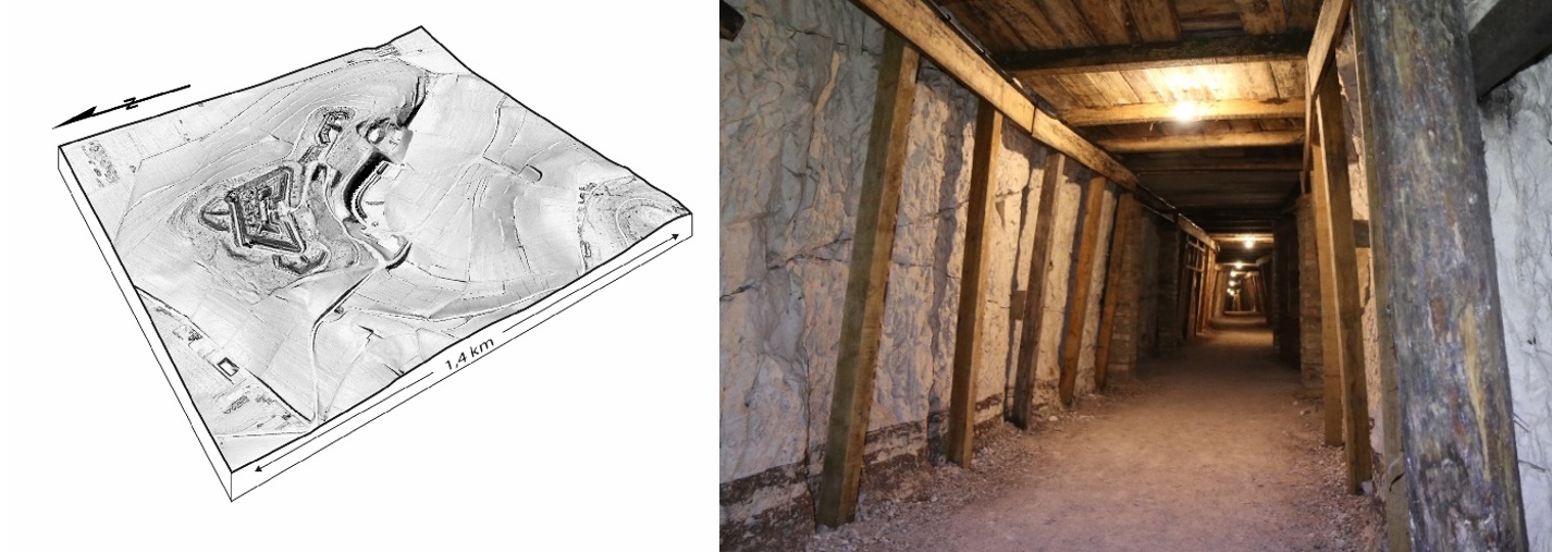 Image LiDAR (à gauche) et tunnel du fort de Nogent-l’Abbesse (à droite)