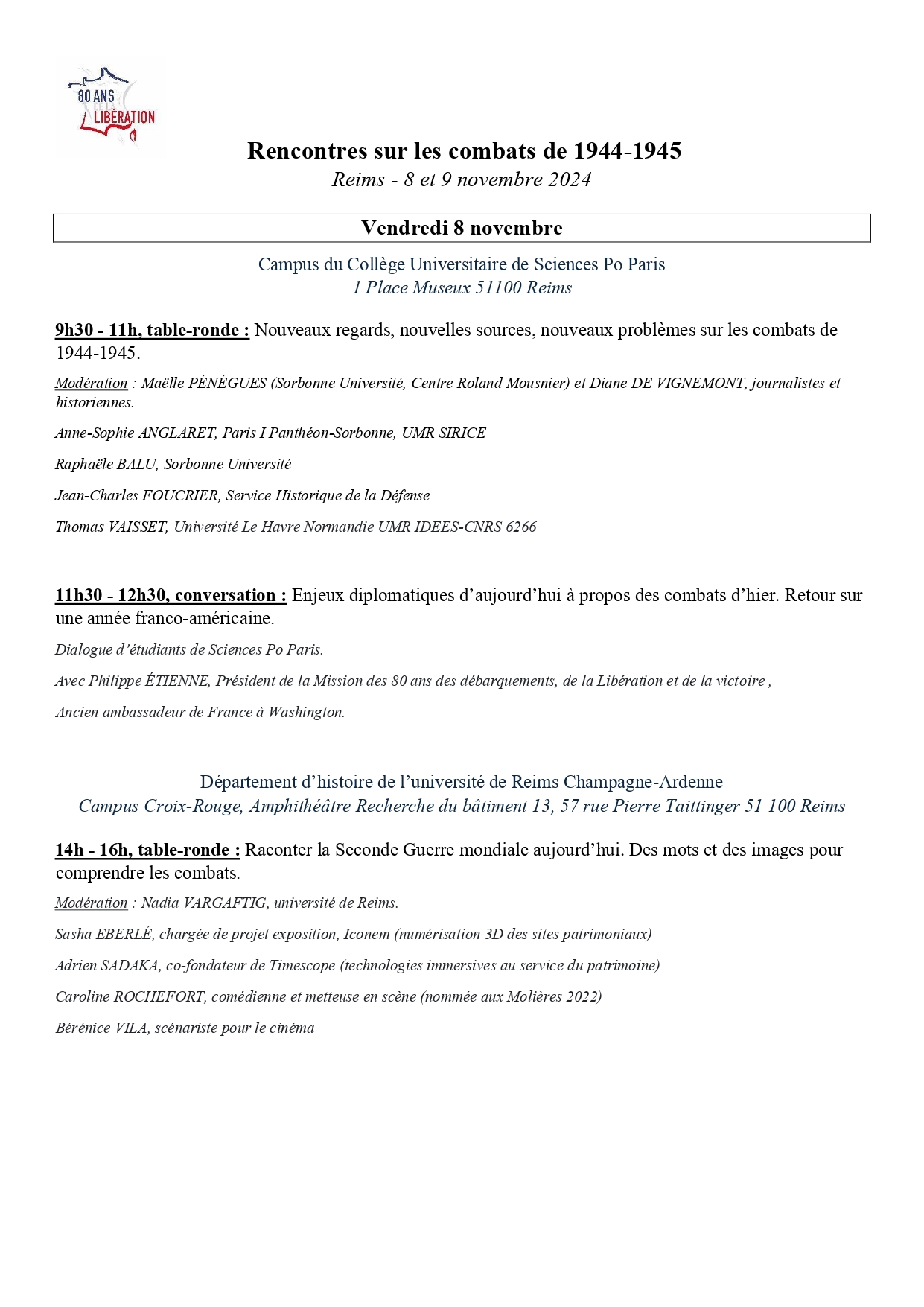 Programme des rencontres sur les combats 1944-45 page 1 (jpg, 538 ko)