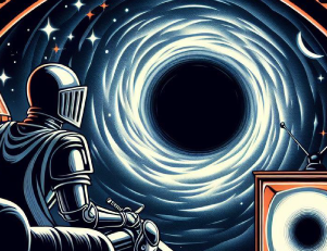 (Image générée avec IA) Visuel d'un chevalier face à un tunnel temporel (Image générée avec IA) Visuel d'un chevalier face à un tunnel temporel