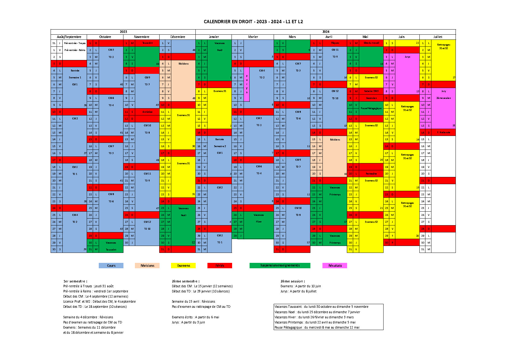 Calendriers de l'année 20232024