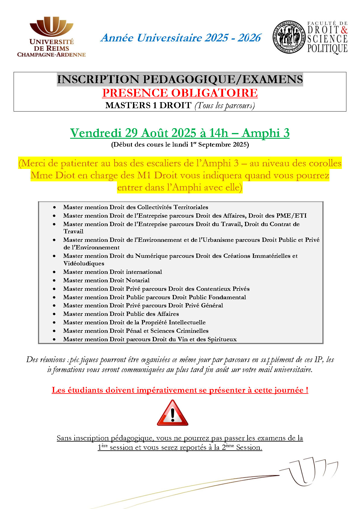 Inscriptions pédagogiques M1