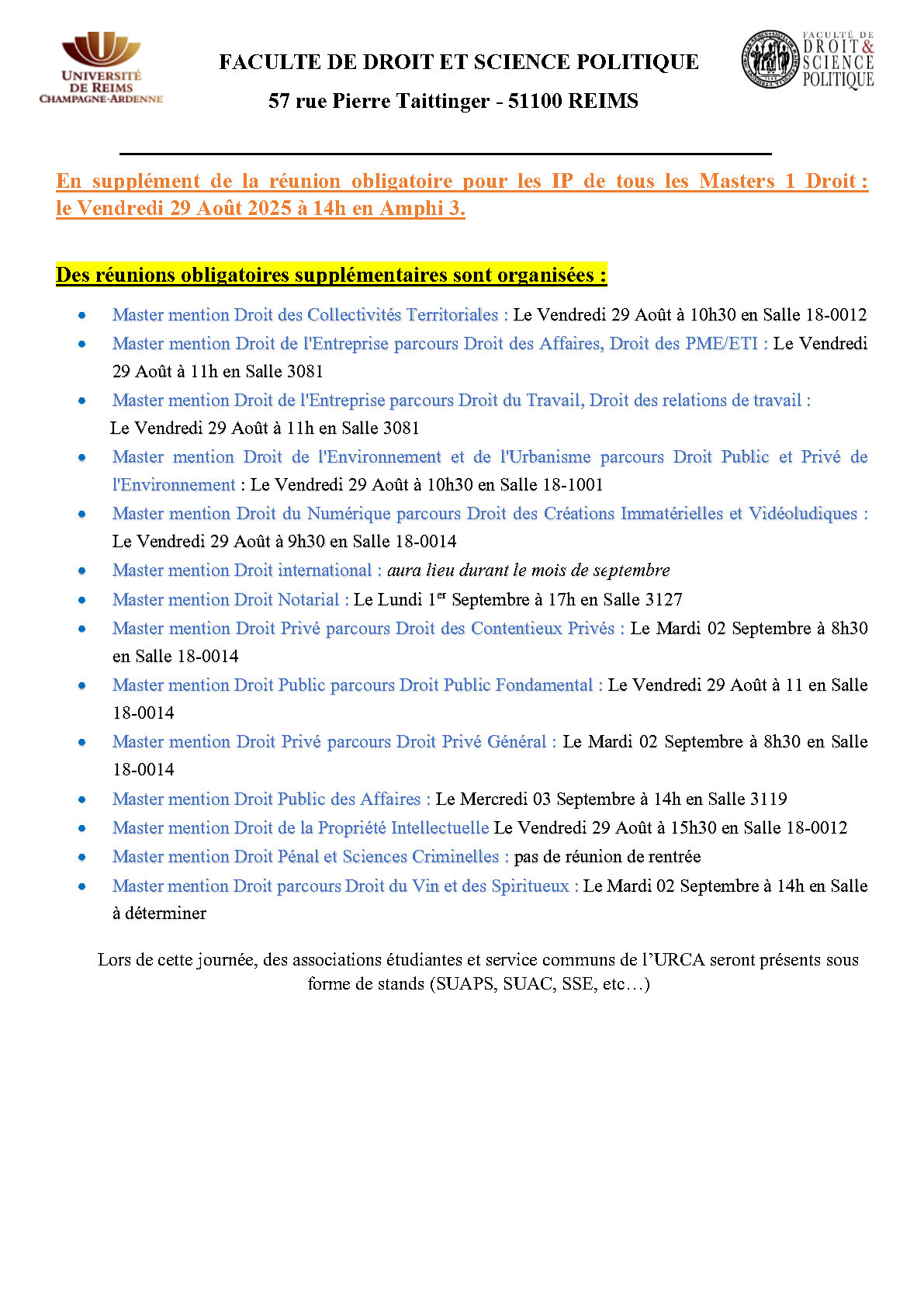 Réunions supplémentaires