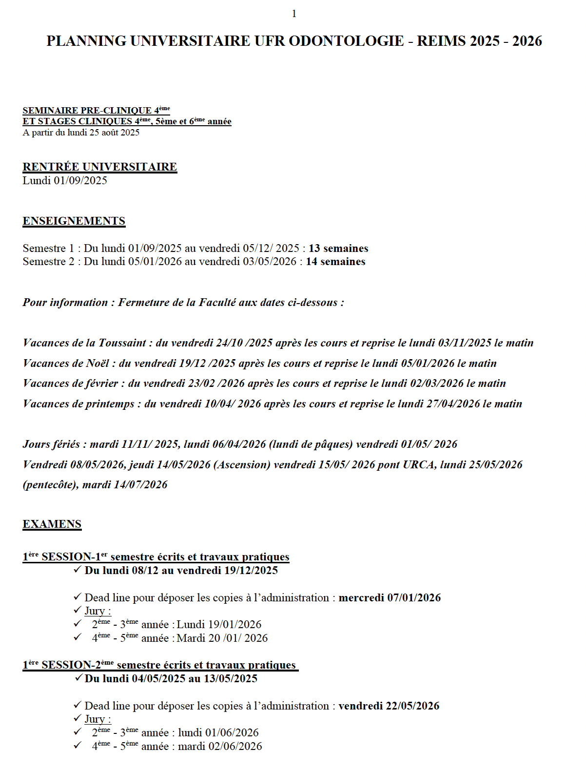 Calendrier universitaire 2024 2025 page 1